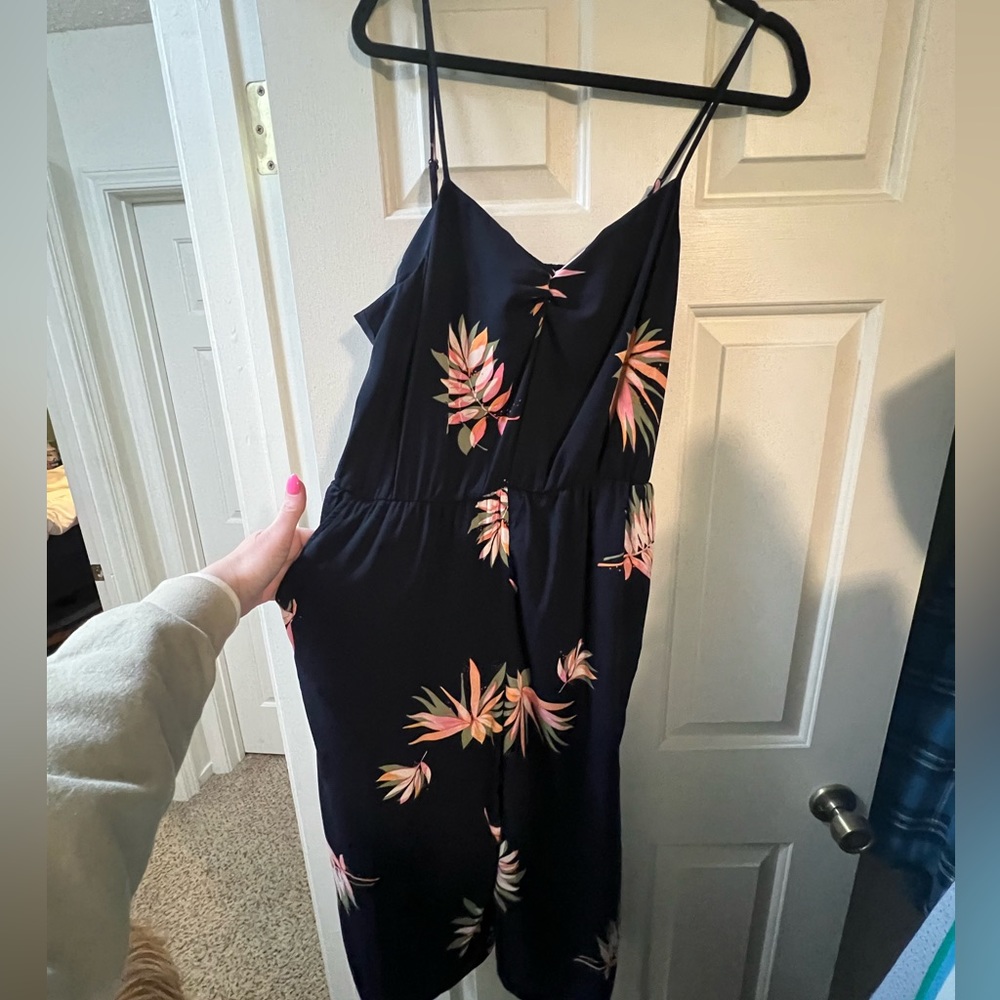 NWOT - Navy jumpsuit with coral floral pattern
